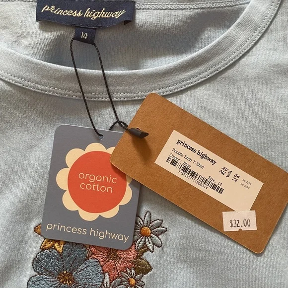 BNWT Princess Highway Embroidered Poodle Dog Light Bluer T-Shirt Top - Picture 3 of 7